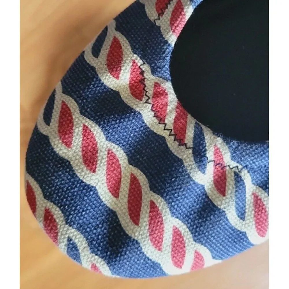 Tory Burch Fabric Upper Leather Red White Blue Ballet Flats Women's Size 7